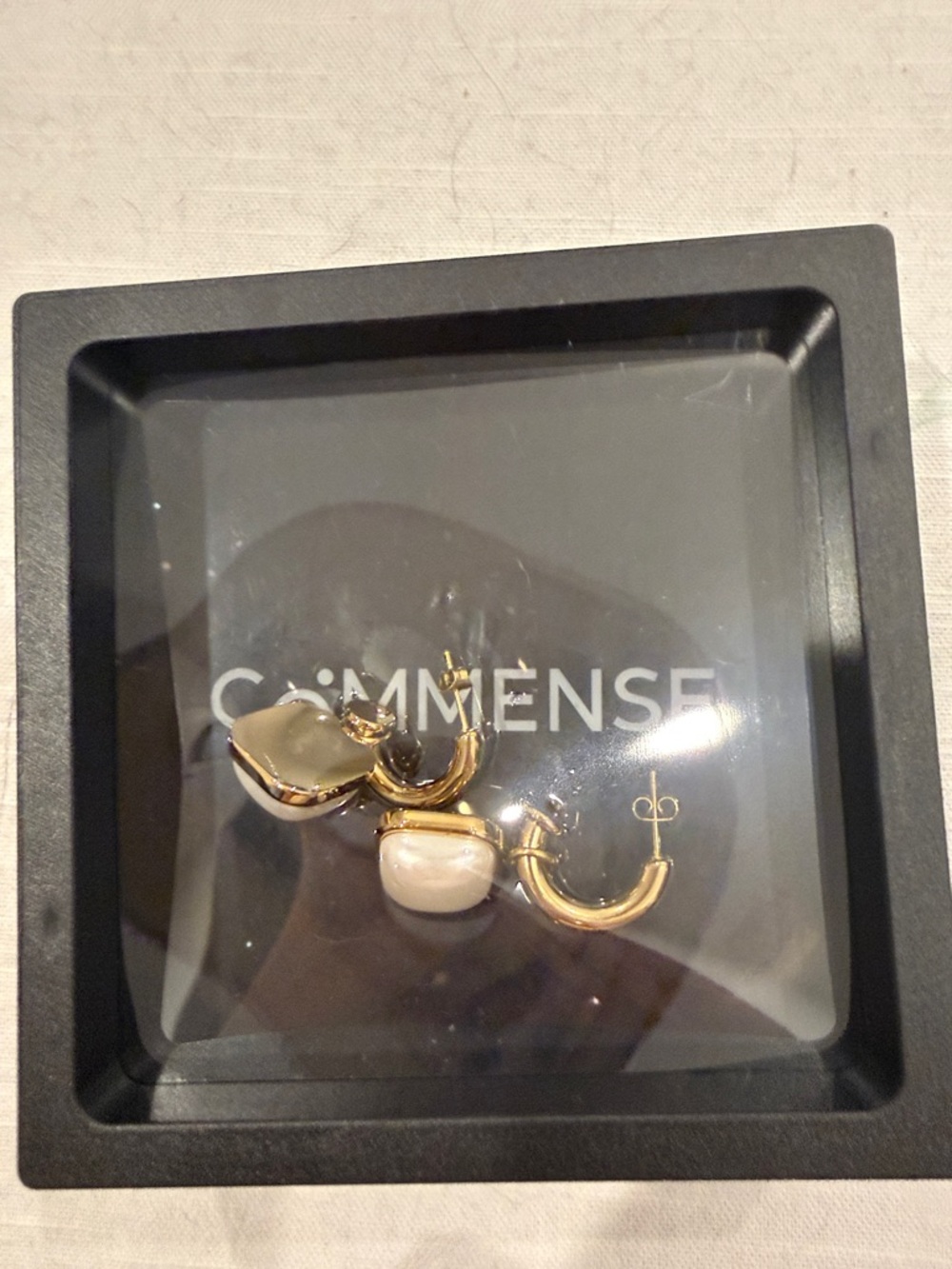 Commense Gold Hoop Earrings with Cream Accents